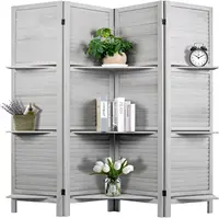 4 Panel 5.6 Ft Tall Room Divider, Wood Room Dividers And Folding Privacy Screens, Panel Divider&Room Dividers, Grey Room 1