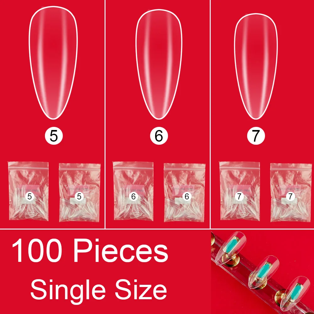 B38 100 Pièces Embouts en Gel Souple PMMA Taille Unique Faux Ongles Recharge Forme Amande Couverture Complète Extension d'Ongles Présentoir Vernis 1