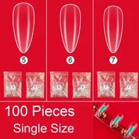 B38 100 Pièces Embouts en Gel Souple PMMA Taille Unique Faux Ongles Recharge Forme Amande Couverture Complète Extension d'Ongles Présentoir Vernis 1