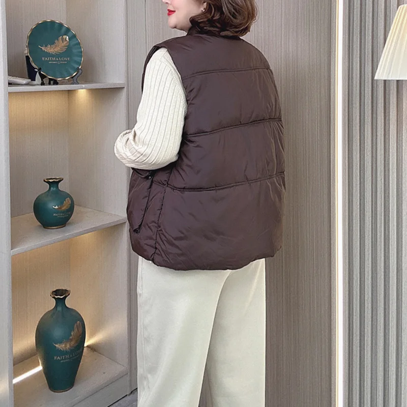 Plus Size Women Parka Winter Warm Casual Fashion Baseball Collar Sleeveless Vest Cotton-padded Jacket 8802