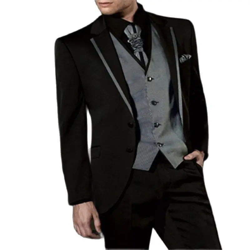 Silver Black Two Buttons Wedding Suit 