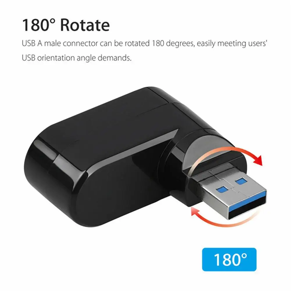180 회전 USB 허브 3.0 어댑터 고속 U 디스크 리더 분배기, 3 포트 USB 2.0 컴퓨터 PC 노트북 용