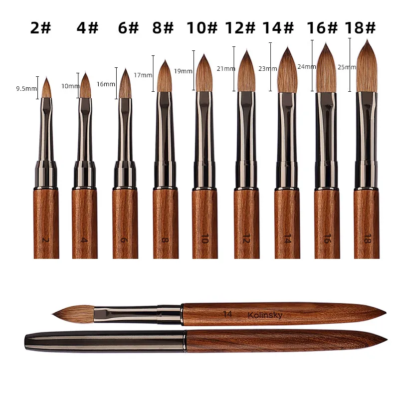 100% Pure Kolinsky Hair Acrylic Nail Brush Sandalwood Handle Nail Brush for Acrylic Application and Acrylic Power Professional 5