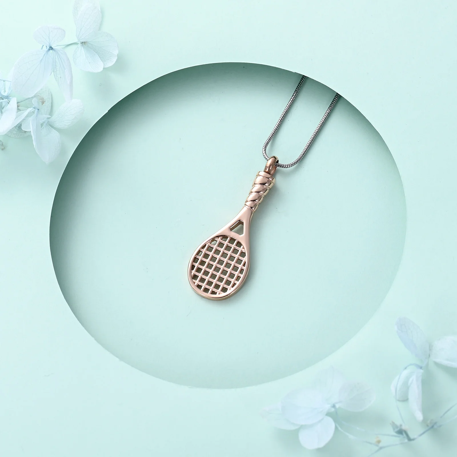 Tennis Racket Urn Necklace Ashes Stainless Steel Keepsake Small Urn Jewelry For Human/Pet Cremation Funeral Memorial Necklace