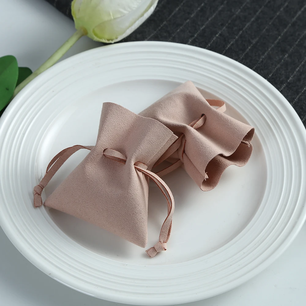 Wholesale Microfiber Jewelry Drawstring Pouches Pink Fungus Style Ring Earrings Packaging Gift Storage Bags for Wedding Favors