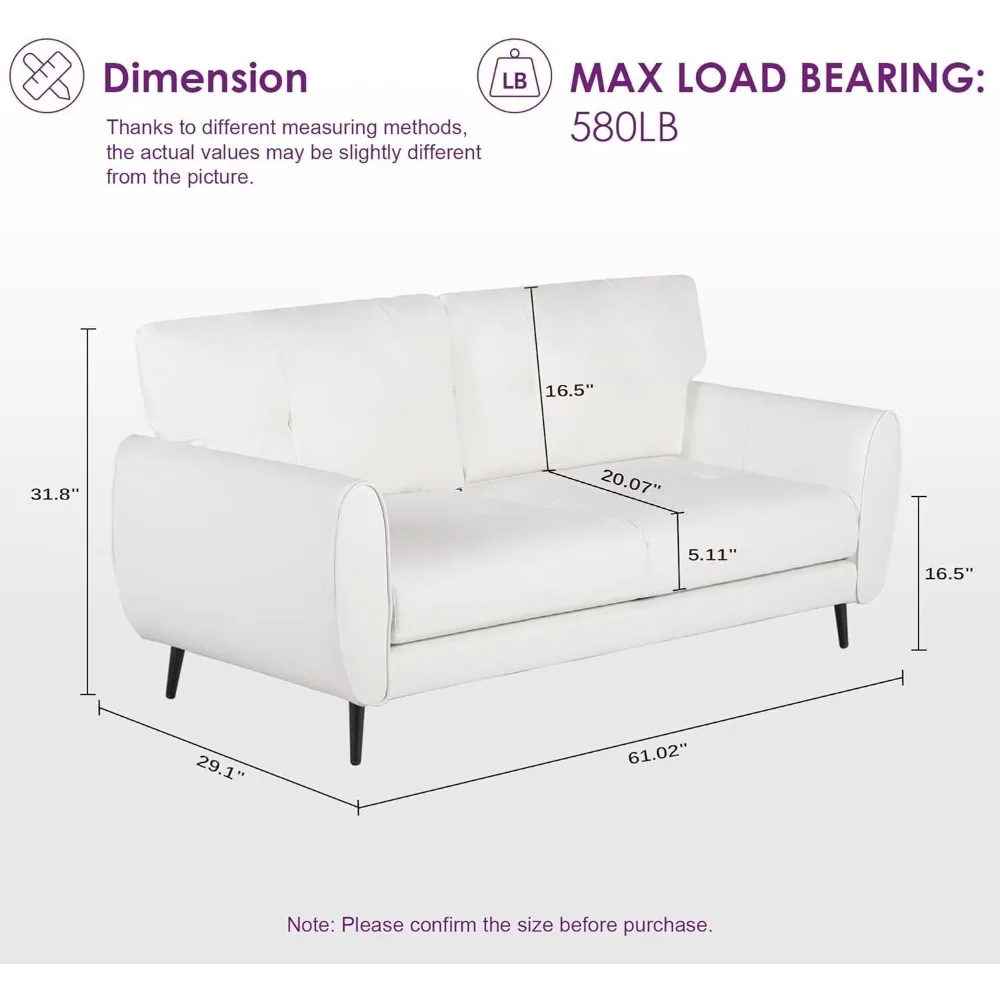 Mid-Century White Faux Leather Loveseat 2
