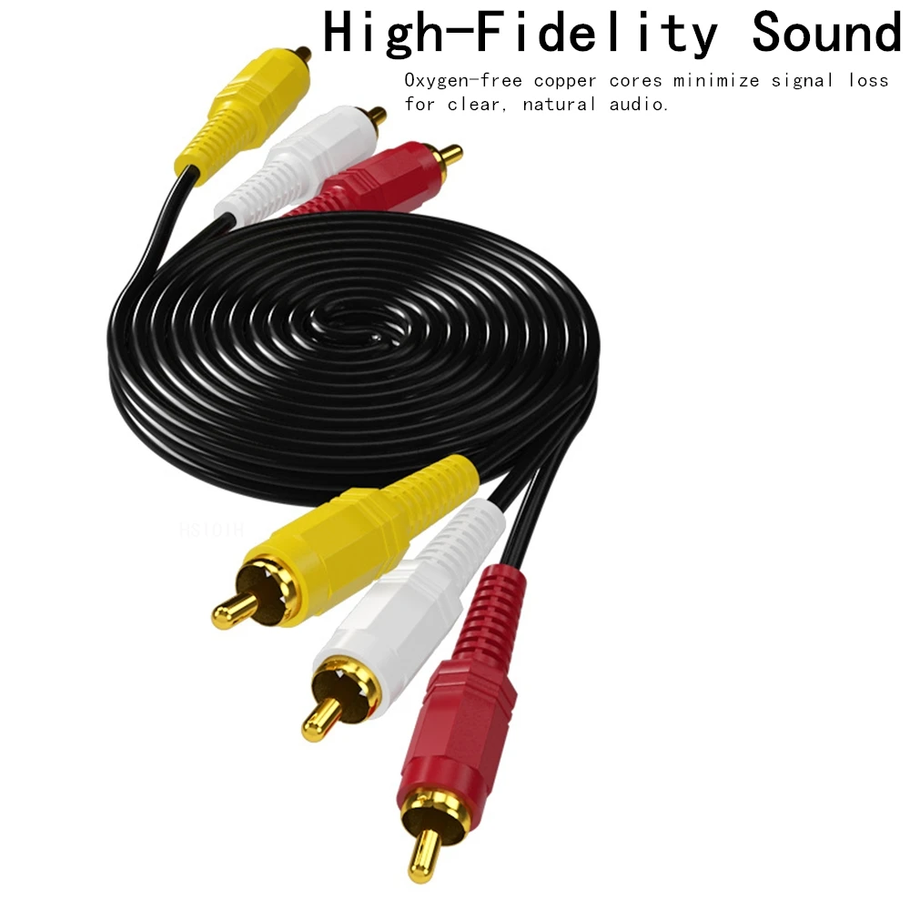 3RCA to 3RCA Male to Male Gold-Plated Connectors AV Cable Oxygen-Free Copper Core for High-Quality Audio and Video