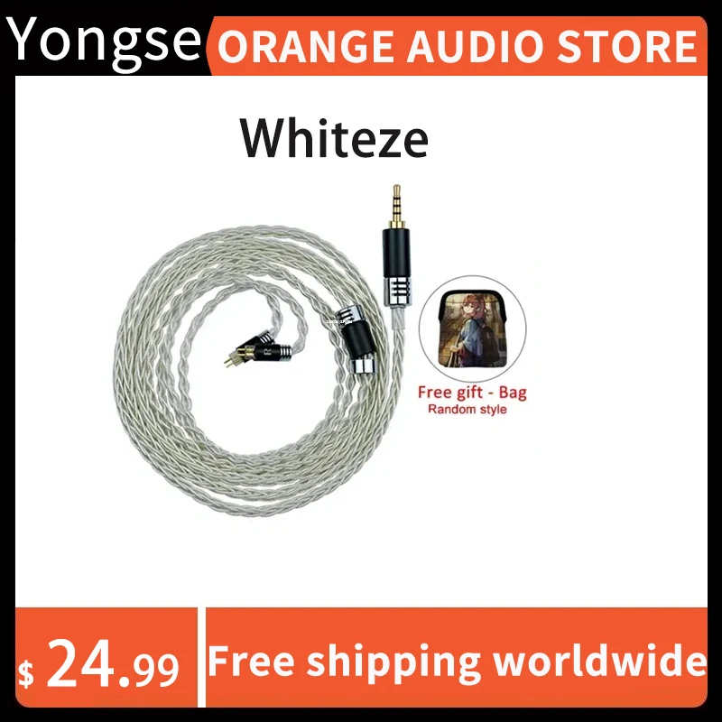 

Yongse Whiteze Single Crystal Copper Plated With Silver Balance Headphone Upgrade Cable 0.78 MMCX 2.5/4.4 For IEM S12 Z12 ZERO