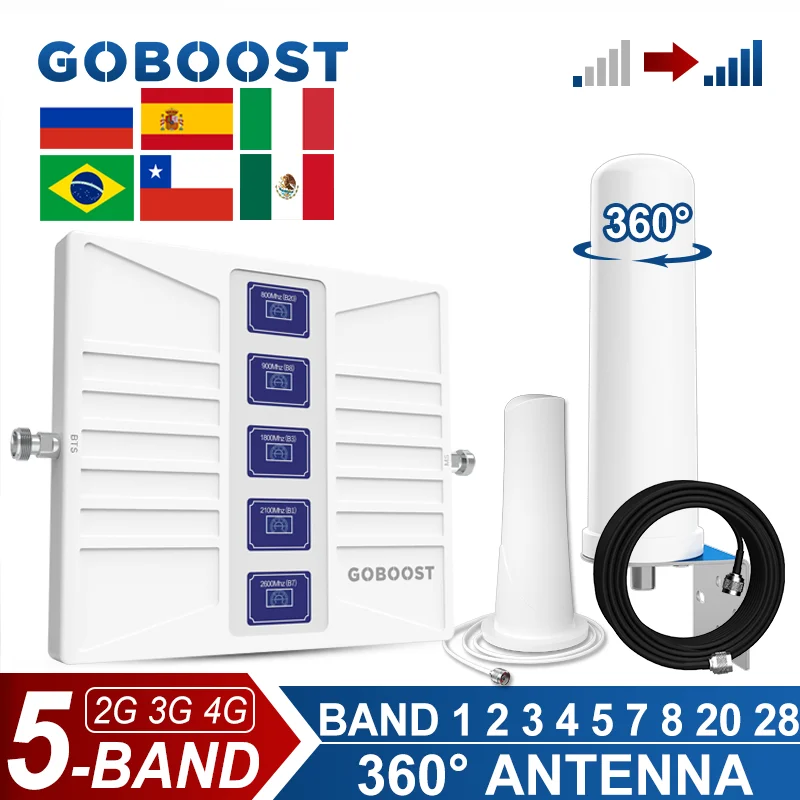 Cellular Signal Amplifier 2G 3G 4G LTE Repeater 700 1700 1900 2600 MHz Network Signal Amplifier For Mobile Phone 5 Band GOBOOST phone signal booster