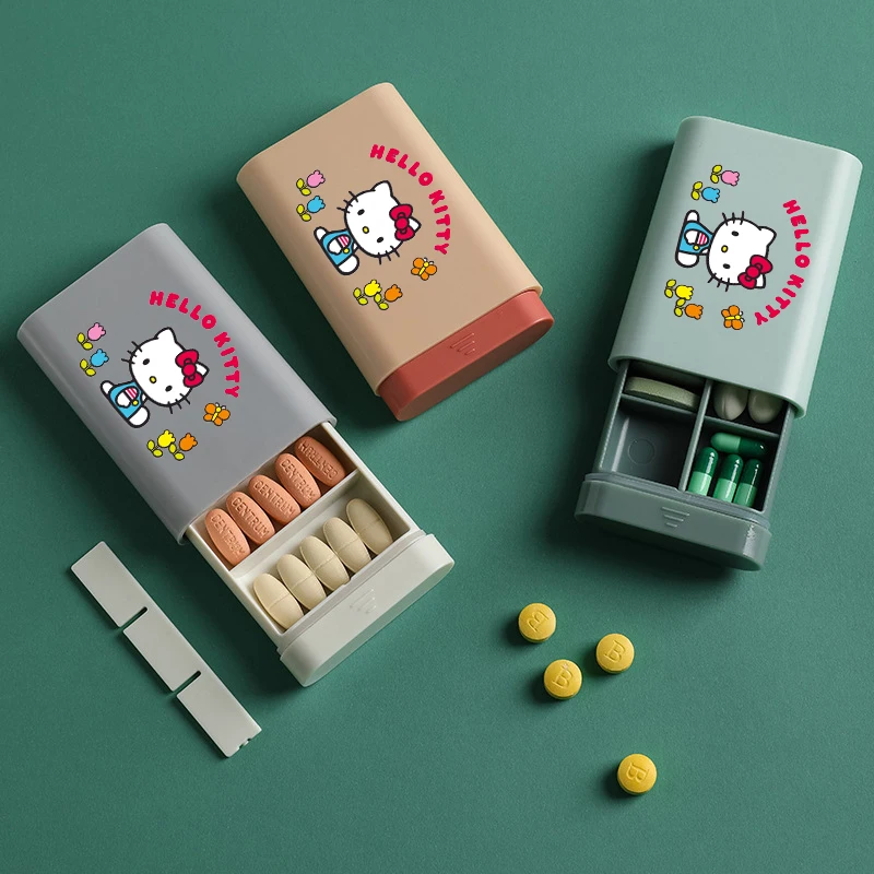 

Hello Kitty Cartoon Pill Medicine Box Kawaii Sanrio Mini Portable Pills Organizer Case 7 Days Moisture Sealed Small Storage Box