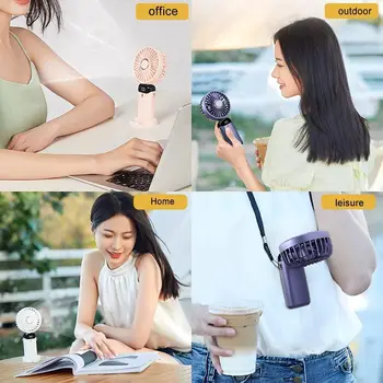Handheld Mini Fan 3000mAh Foldable Portable Desk Outdoor Neck Hanging 5 Speed USB Rechargeable Fan Phone Stand Display Screen 5
