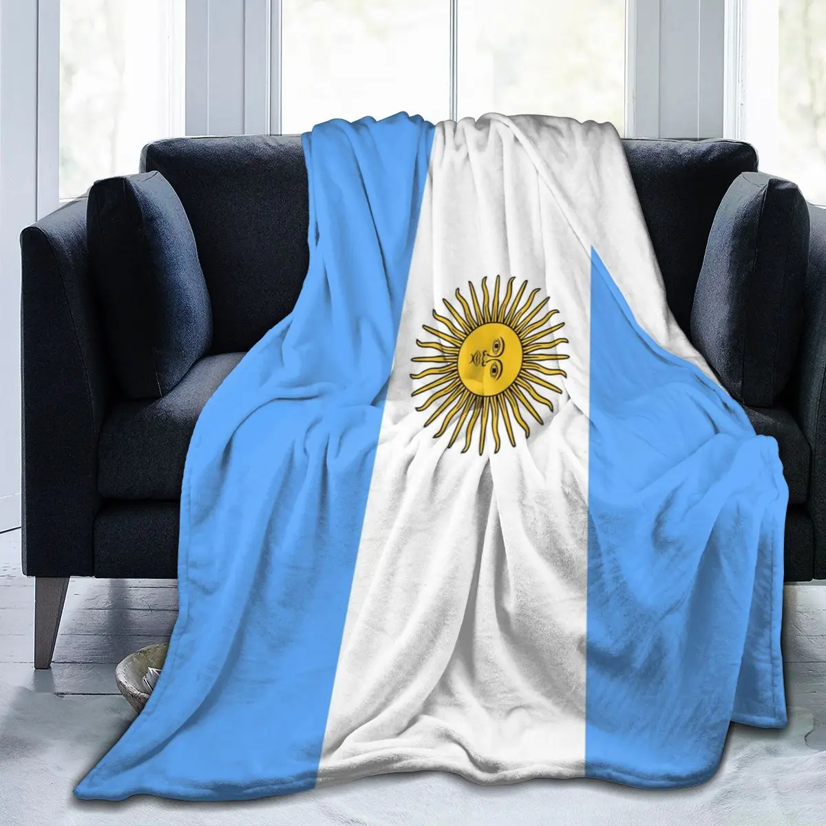 Flannel Blanket Argentina Flag Light Thin Mechanical Wash Warm Soft