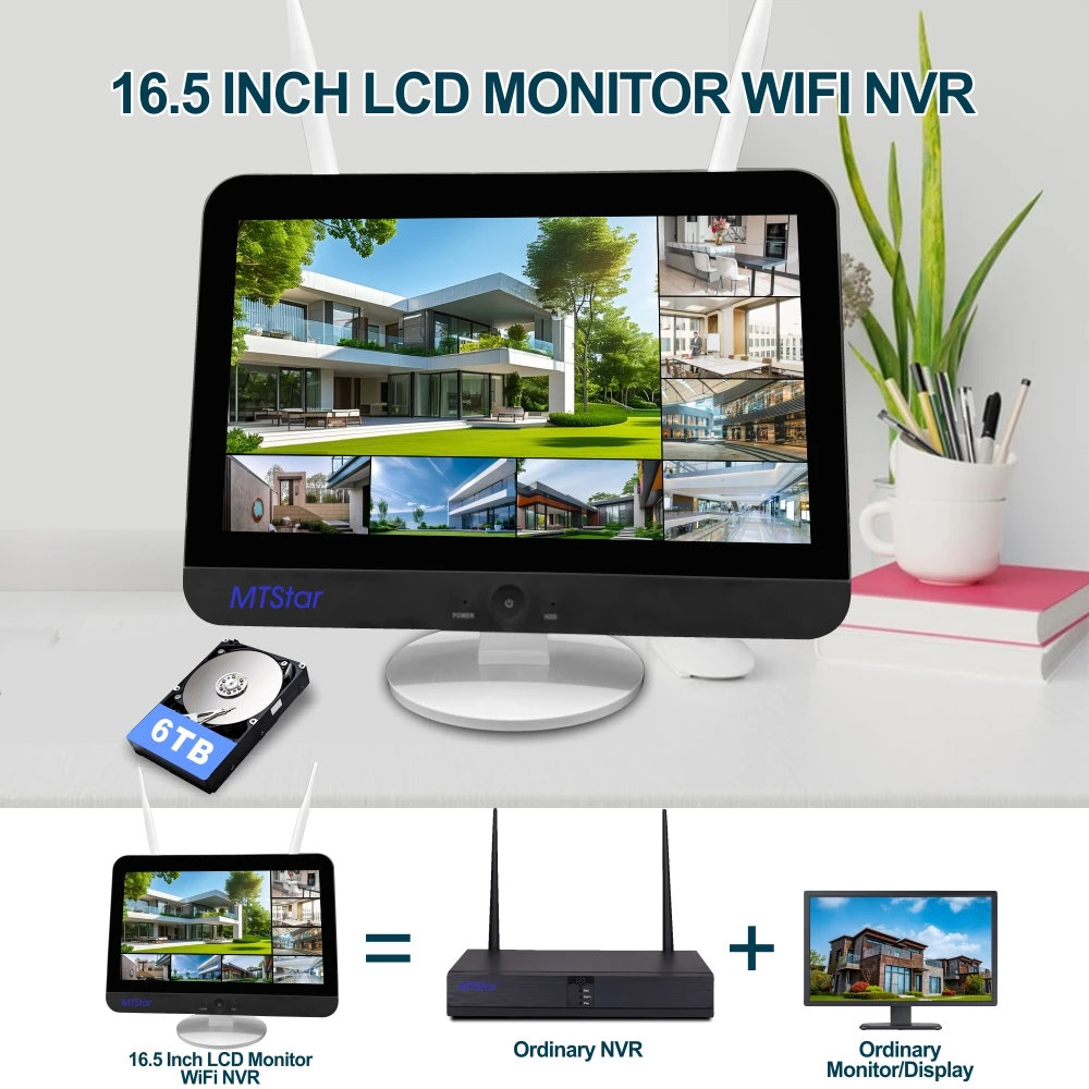 안신시 8채널 스마트 무선 WiFi 카메라 키트 5MP PTZ 야외 보안 카메라 비디오 감시 시스템 (16.5인치 LCD 포함)