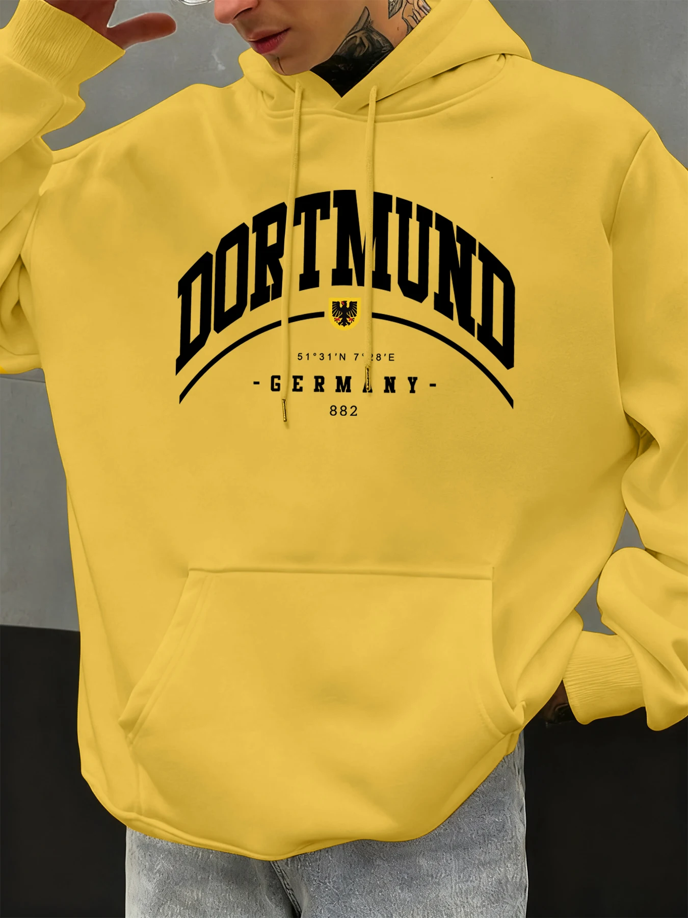 Dortmund Germany Letter Pattern Autumn Hoody Men Casual Oversize Hoodies Fashion Fleece Clothing Personality Unisex Pullover