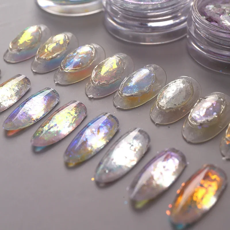 HNDO WH Series 8 Color Set Aurora Crystal Irregular Opal Flakes Nail Powder for Professional Powder Manicure Nail Art Decoration