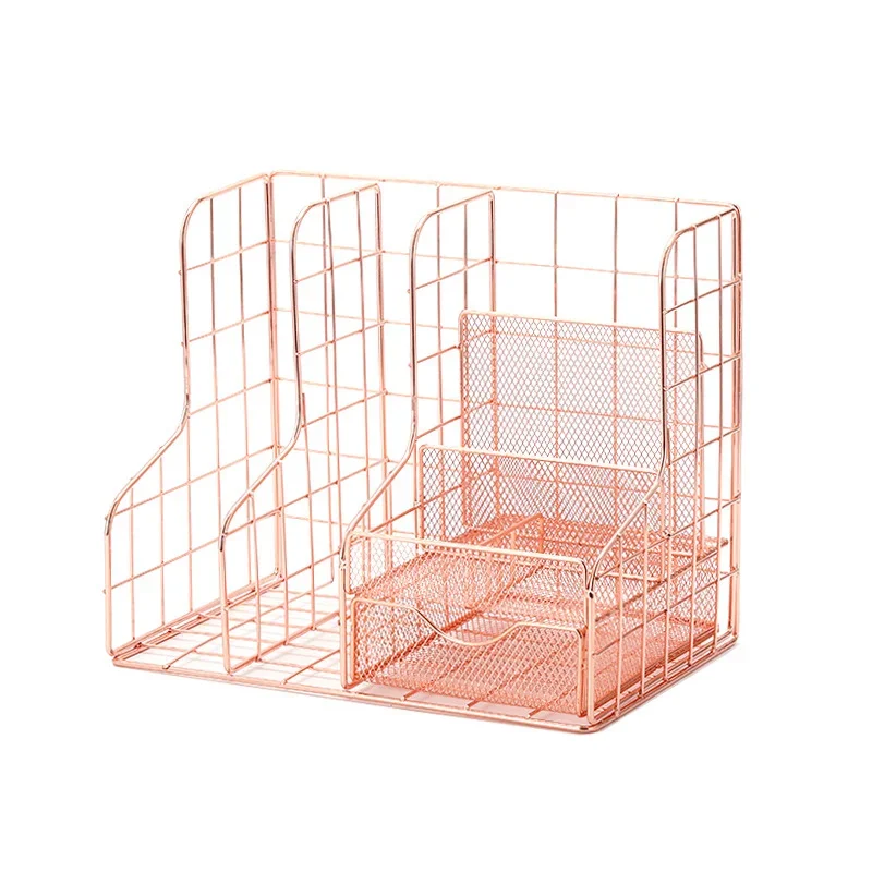 Multifunctional Rose Gold Magazine Holder 6 Different Compartments Documents Storage Holder File Organizer Book