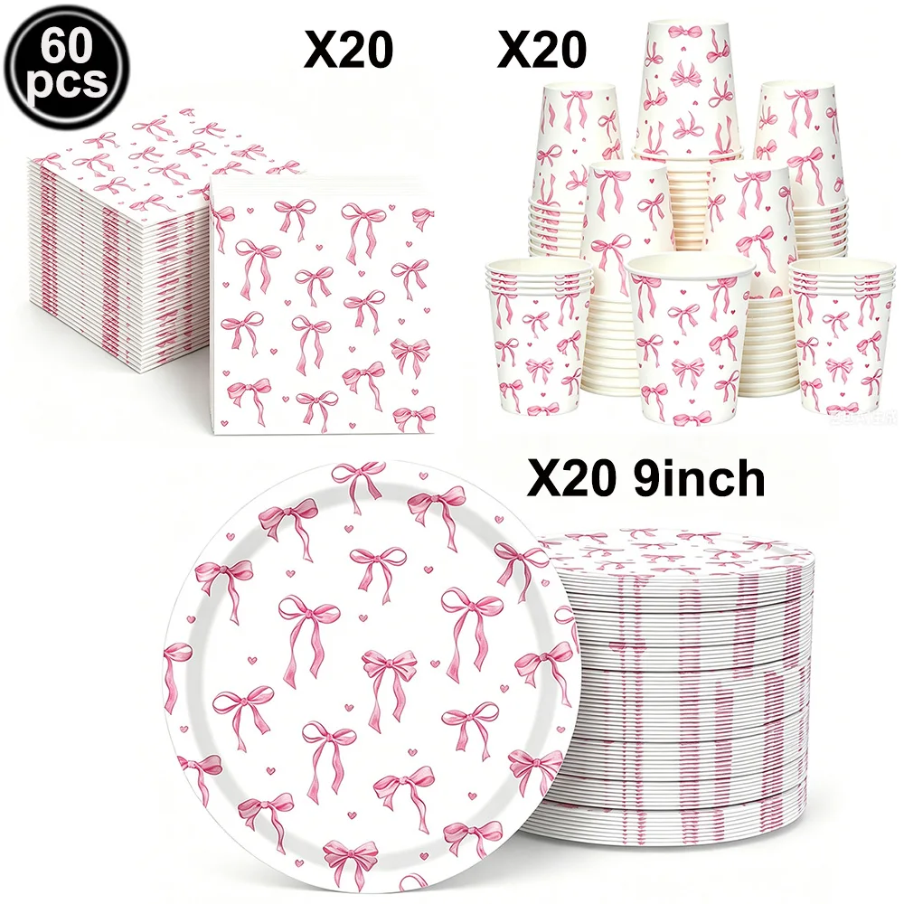 Pink Bow Theme Disposable Paper Napkins - 20pcs for Birthdays, Baby Showers, and Weddings
