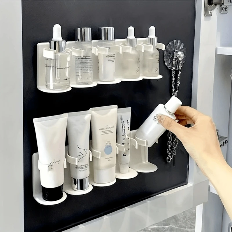 Storage Rack 5-grid Wall-mounted Cosmetic Storage Rack Plastic Punch-free Bathroom Shelf Cuttable Cosmetics Spice Finishing Organizer Shelf