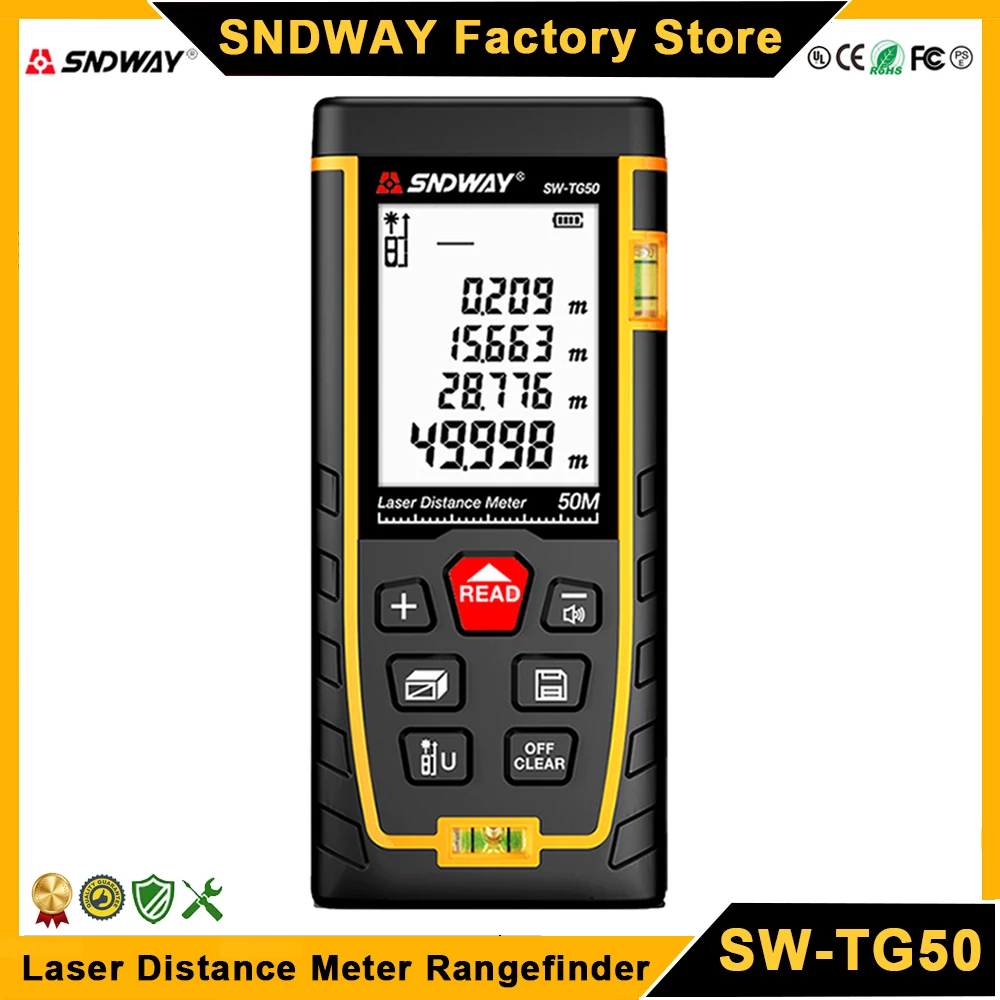 SainSmart Dual Laser Measure Tool - 393ft/120m Range, Rechargeable, 9 Modes With Backlit LCD