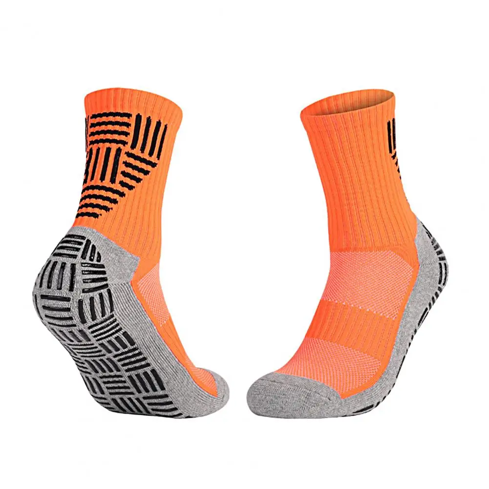 Sports Socks 1 Pair Football Socks Anti-slip Sweat-absorbent Striped Mid Calf Men Soccer Cycling Sports Grip for Running