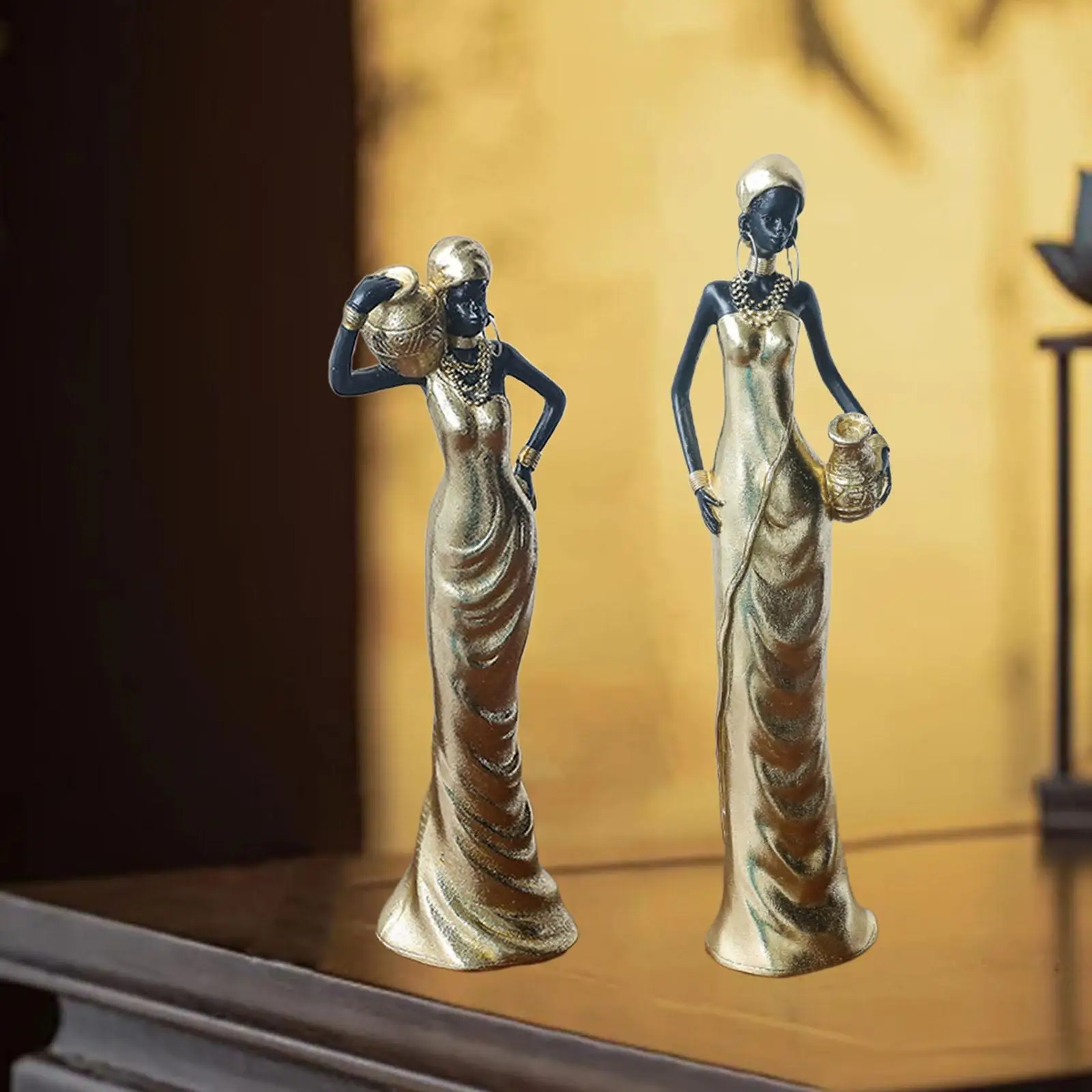 African Sculpture Tabletop Ornament Resin Women Figure Decorative Figurine for Entrance Table Centerpiece Housewarming Gift