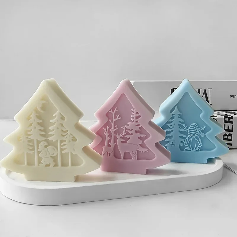 Lot De 4 Moules En Silicone Sapin De Noël - Pour Bougies, Plâtre, Résine, Décoration DIY (14,5x12x3 Cm)
