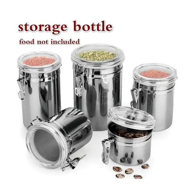 1 Pcs Stainless Steel Household Food Storage Container Storage Bottle Coffee Powder Sugar Container Airtight Can Holder Canister 6