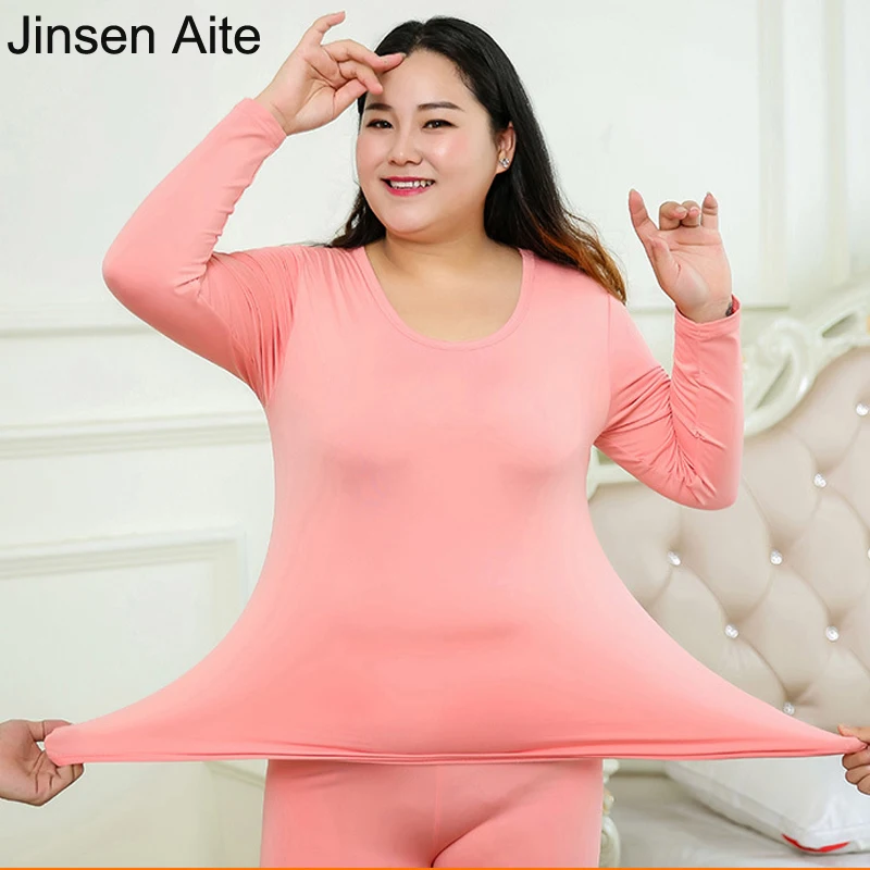 

Jinsen Aite New Autumn Winter Fleece Warm 2 Pieces Women Long Johns Large Size Slim Thermal Underwear Women Plus Size 6XL JS40