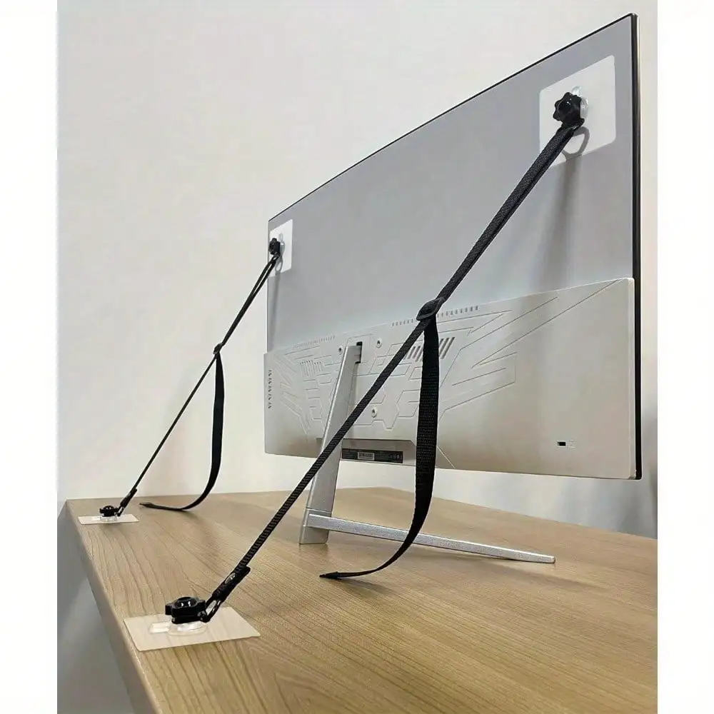 DONQE 2 Packs Adjustable TV Straps, No-Drill Adhesive Anti-Tip Furniture Anchors For Baby Proofing, Flat Screens Fix To Wall, Ca