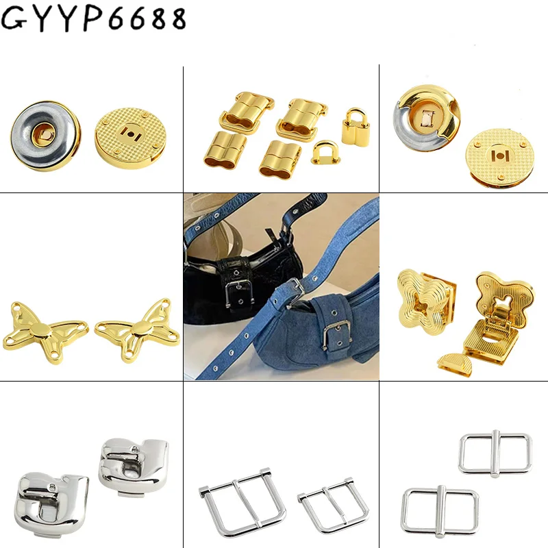 

2-20Sets Metal Magnetic Locks For Bags Handbag Shoulder Purse Clasp Turn Lock Twist Lock Pin Buckles DIY Replacement Accessories