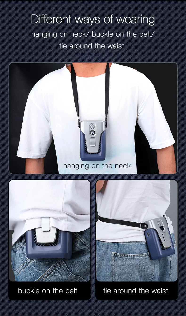 

Hanging Waist Fan USB rechargeable Portable Hanging Neck fan 12000mAh power bank Bladeless Sports Small Fan aircondition