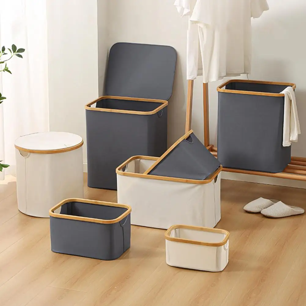 Morden Bamboo Frame Storage Basket Fabric Storage Cube Foldable Storage Basket With Capacity Stable Structure Organizing Toys 4