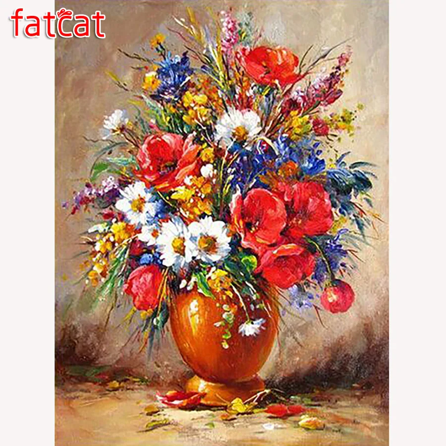 

FATCAT 5d diy mosaic painting graffiti colorful flower diamond embroidery vase full square/round drill handcraft arts AE3530