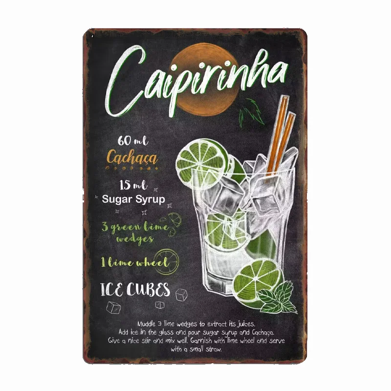 

Caipirinha Metal Plaque Pub Garage Plates Pub Vintage Tin Sign Poster Bar Wall Decor