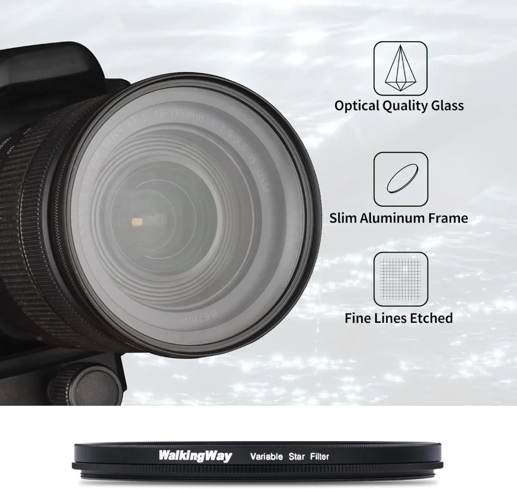 Walking Way Adjustable Star Line Star Filter 4 6 8 Line Variable Filtro Camera Filters 49 52 55 58 62 67 72 77 82mm for DSLR