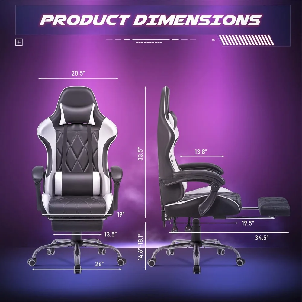 Gaming Chair, Computer Chair with Footrest and Massage Lumbar Support, Ergonomic High Back Video Game Chair with Swivel Seat 3