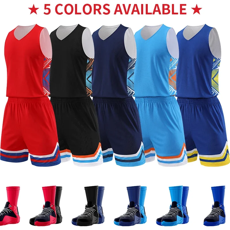 Mens Blank Plus Size Mesh Latest Reversible Basketball Uniform Color Blue Kids Boys Reversible Basketball Jersey LB-8402