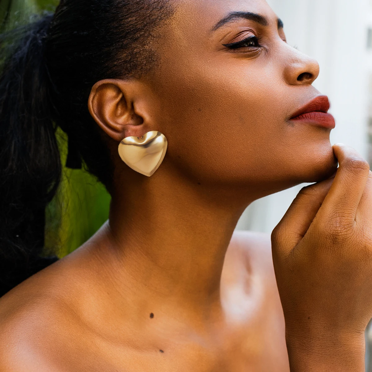 Gold Handmade Heart-shaped Hoop Earrings