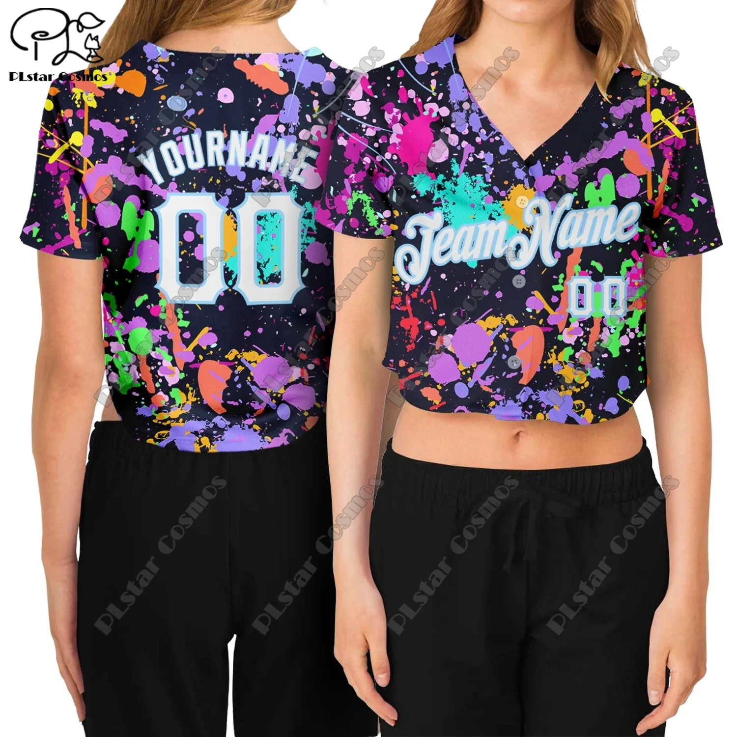 

PLstar Cosmos 3D printing custom name ladies short baseball shirt summer casual sports style V-neck short-sleeved series