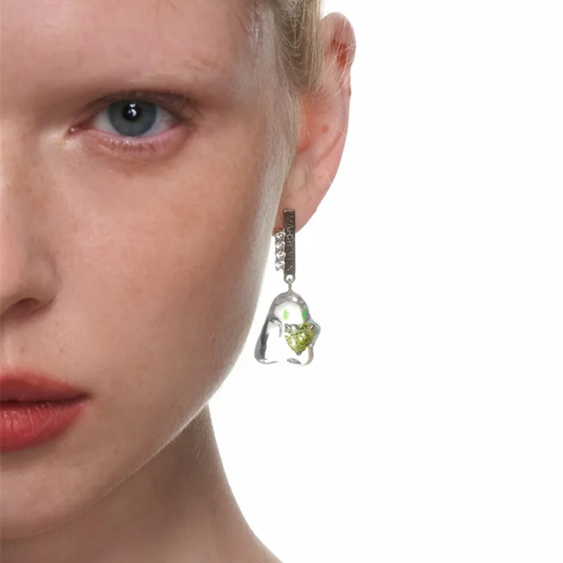 Cute Villain Series Hug Love Gem Ghost Earrings Simple Personality High-End Transparent Earrings