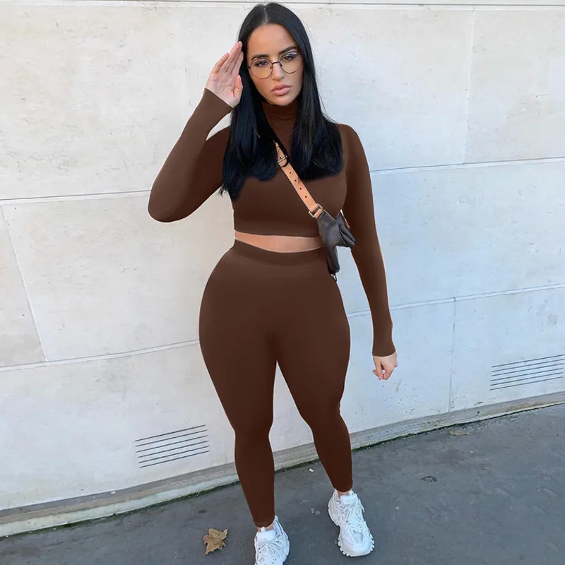 Winter Women Sport Fitness 2 Two Piece Set Outfits Long Sleeve Crop Tops  Tshirt Leggings Pants Set Bodycon Tracksuit Xl - Pant Sets - AliExpress