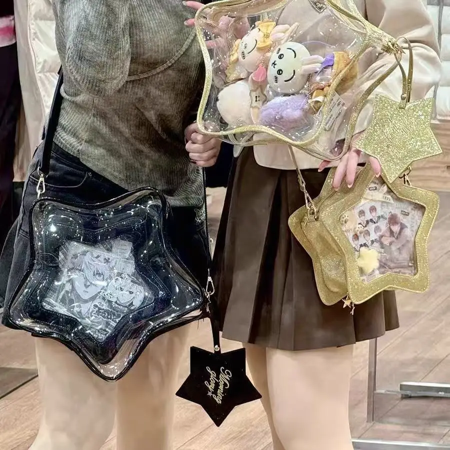 JIAERDI Harajuku Star Red Crossbody Bags Itabag Women Japanese Transparent Mini Backpacks Ladies Sweet Cute Mochila Aesthetic
