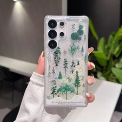 Luxury Luminous Quicksand Glitter Phone Case - Bling Forest Transparent Soft TPU Cover - Galaxy S23 Ultra (GreenSL)