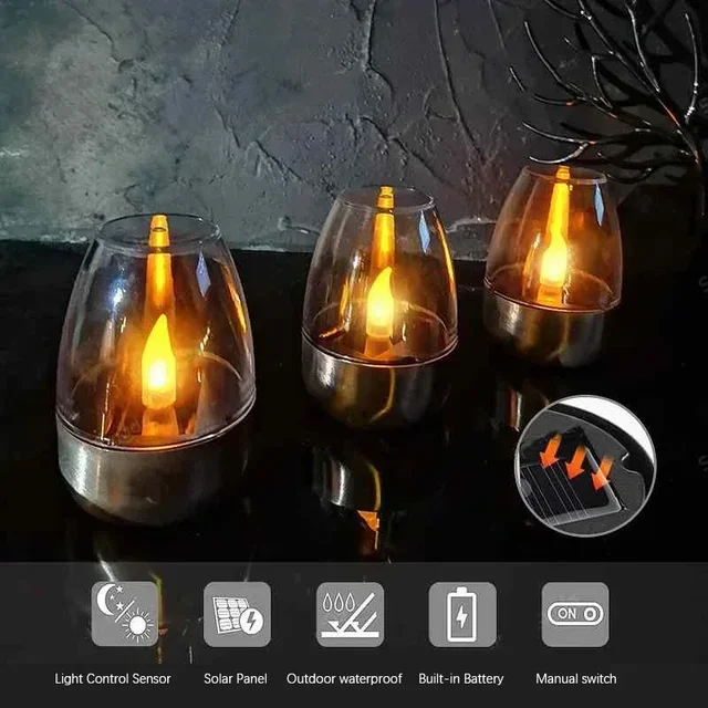 LED bougies solaires lumière sans flamme Rechargeable veilleuse pour fête de mariage décor de jardin extérieur étanche bougies solaires lampe 3