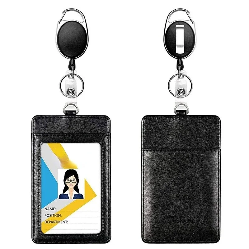 

Black Retractable Pull Badge Reel ABS Plastic Student Nurse Exhibition PU Business Card Badge Holder