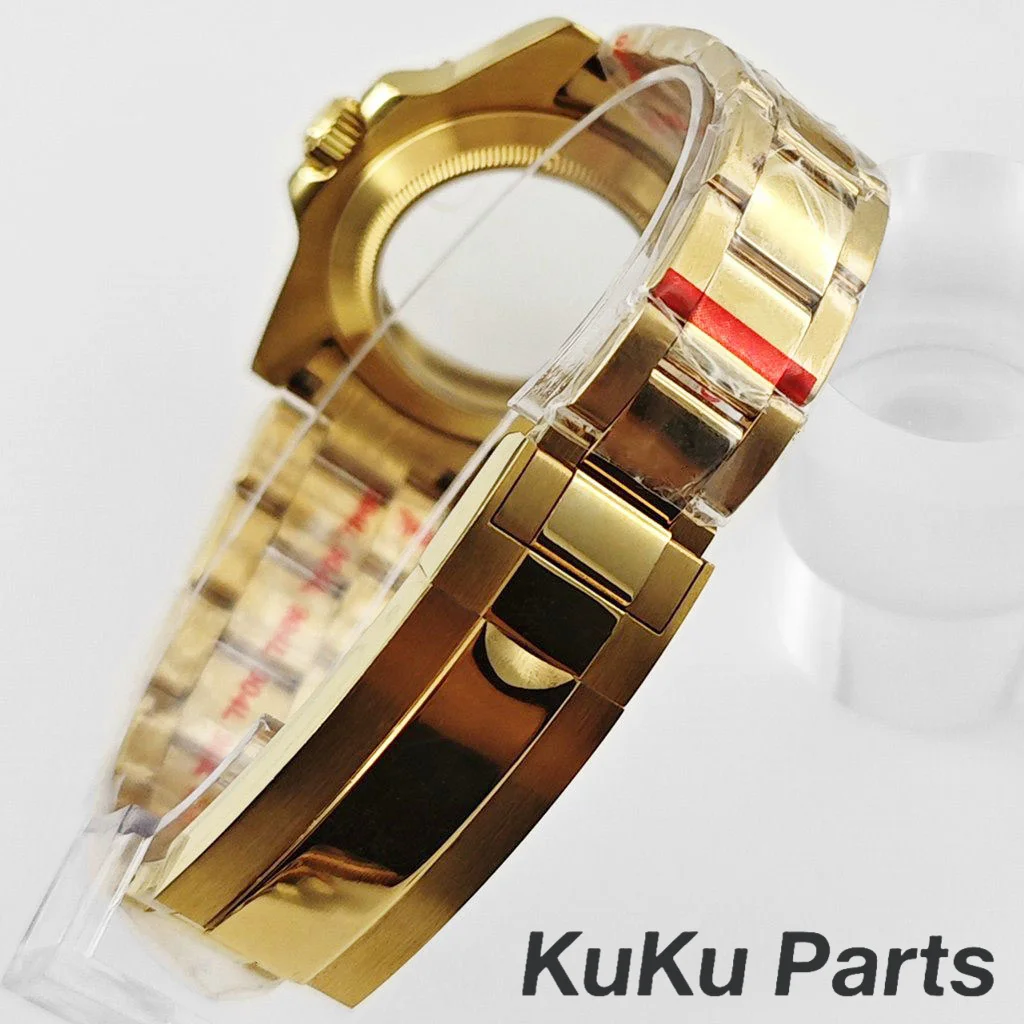Gold 40MM Oyster Bracelet Sapphire Glass Waterproof Watch Case with 28.5mm Dial Compatibility