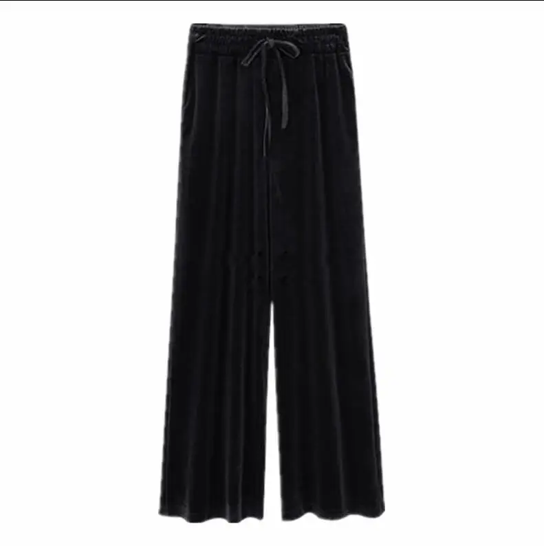 korean style одежда women casual warm velvet pant,fashion Winter wide leg velvet black trousers Plus size pantalones de deporte