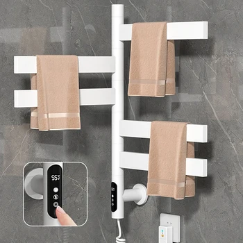 ราวแขวนผ้าอุ่นไฟฟ้า 4/5 บาร์พร้อมตัวจับเวลา, ระบบควบคุมแบบสัมผัส, อินเตอร์เน็ตไร้สาย, หมุนได้, เครื่องอุ่นผ้าเช็ดตัวติดผนังประหยัดพลังงาน 1