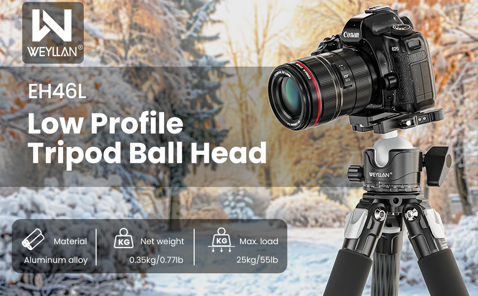 Tripod Ball Head EH46L Panorama Ballhead Mount Adapter U-Groove Low Gravity Cent
