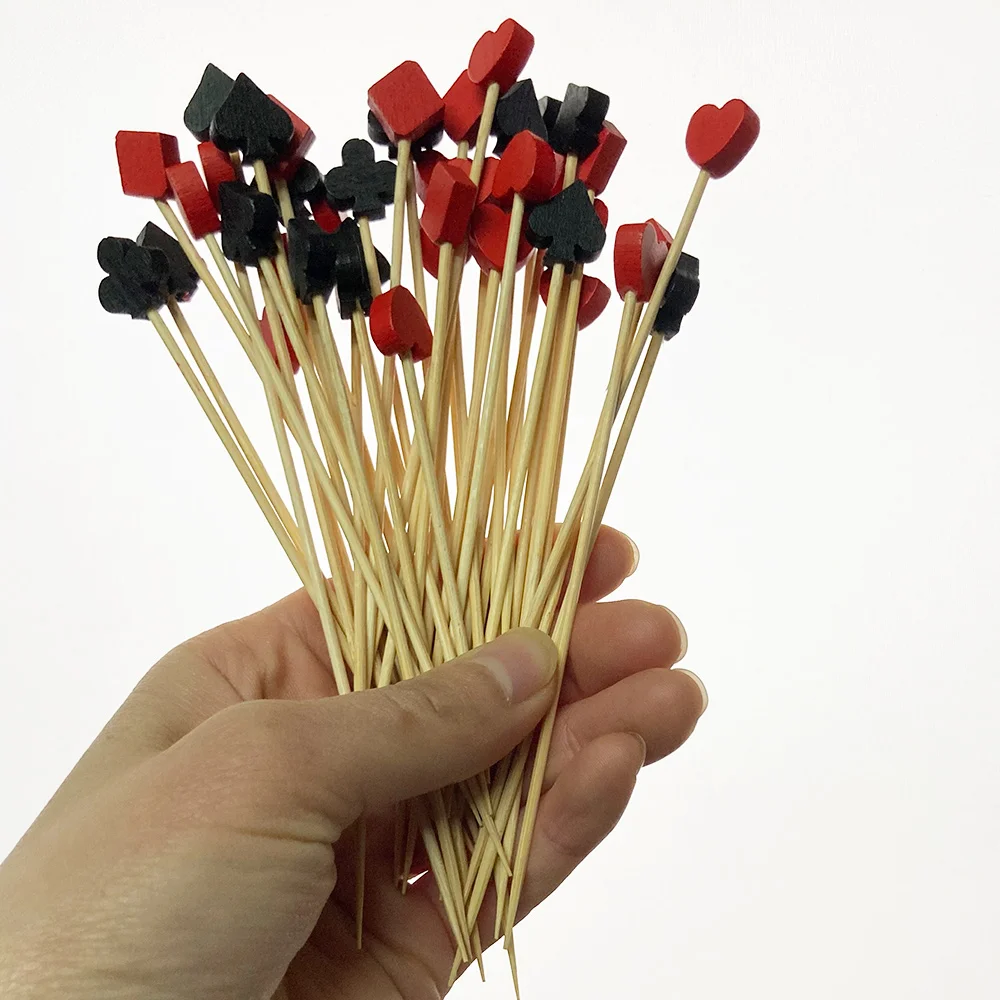 100 Stück Bambus Casino Cocktail Zahnstocher Die Spielkarten Stick Vorspeise Trinken Lebensmittelbedarf Geburtstagstorte Party Snack Dekor – Detail 2